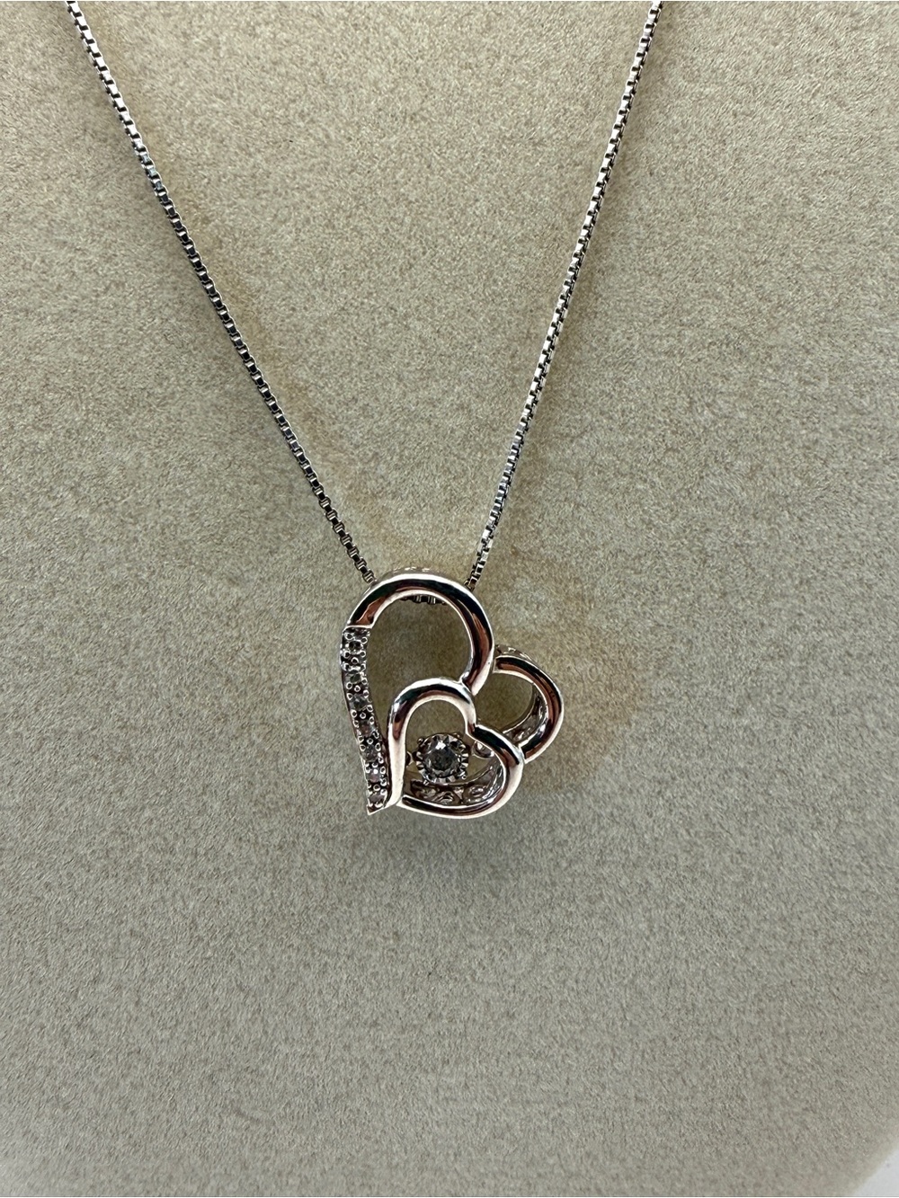 925 Sterling Silver Double Heart Pendant Necklace 18" Chain